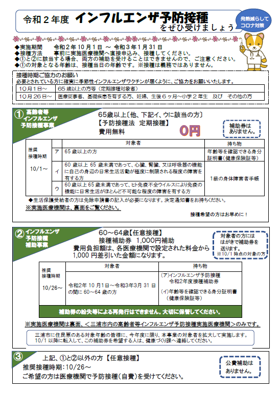 インフルエンザ予防接種のチラシ