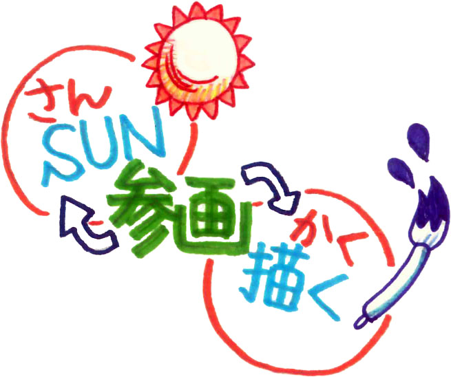 「参画」→「さんかく」→「SUN描く」を表したイラスト