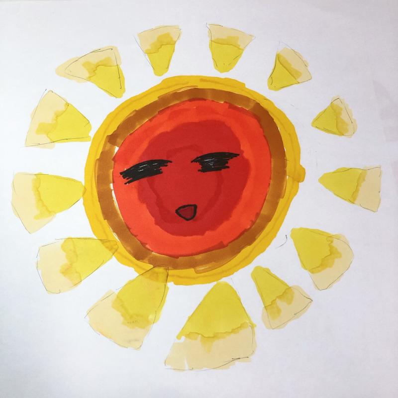 温かい色彩で穏やかに微笑んでいる太陽のイラスト