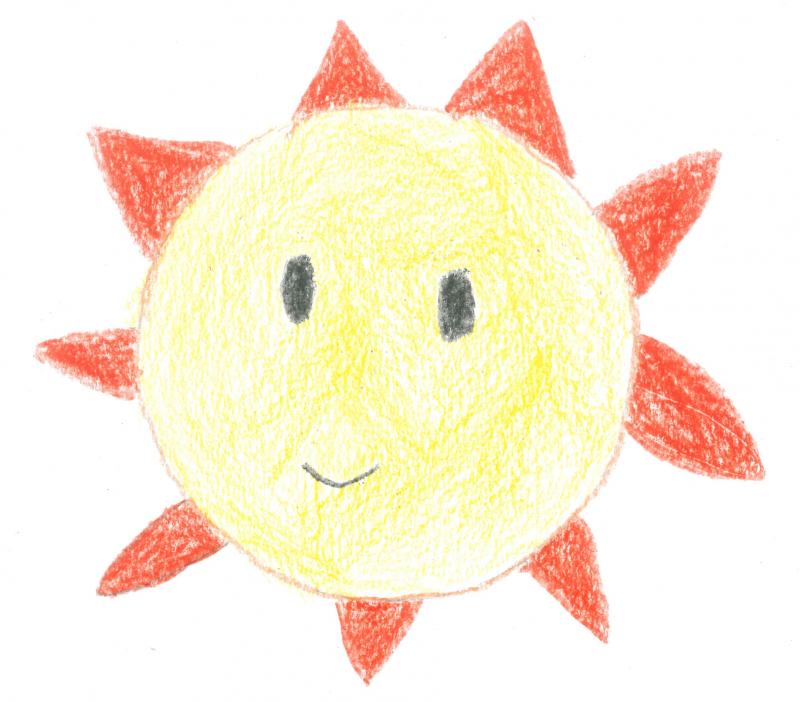シンプルな色彩で描かれている笑顔の太陽のイラスト