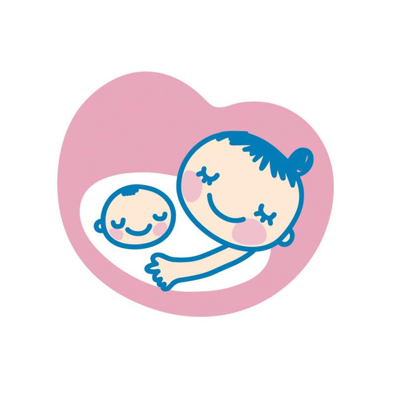 ピンクのハートのモチーフの中にいるお母さんと赤ちゃんが描かれたマタニティマーク