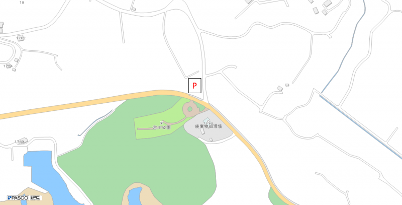 宮川公園周辺と駐車場の位置を示した地図