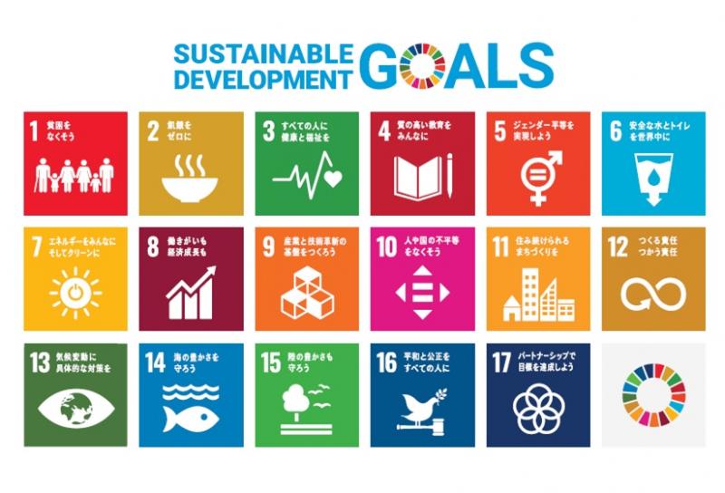 SDGsのロゴと17のゴールが表記された説明図