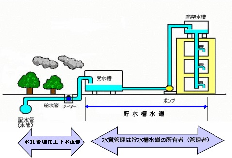 貯水槽水道と給水装置との管理区分を示したフロー図