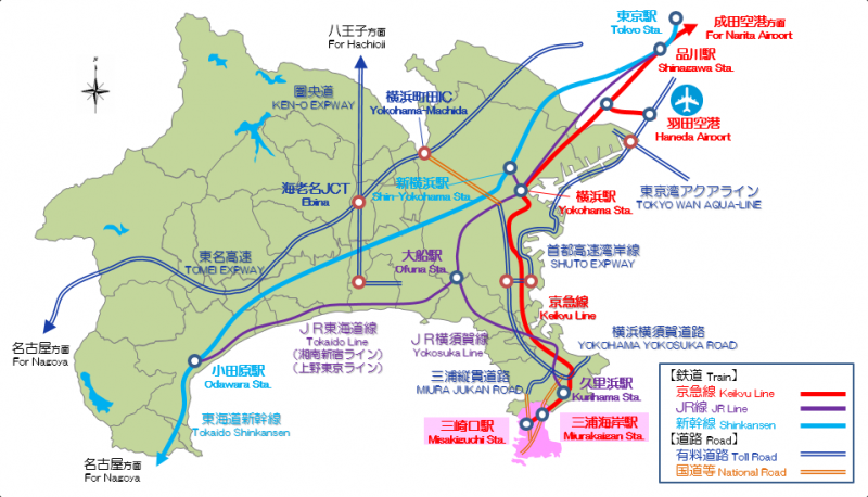 神奈川県三浦市への交通略図