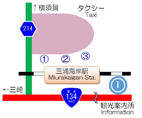 三浦海岸駅のバス乗り場の位置図