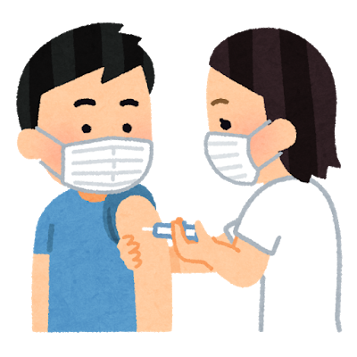 医療従事者が患者にワクチン注射を打っているイラスト