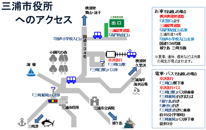 三浦市役所へのアクセス図
